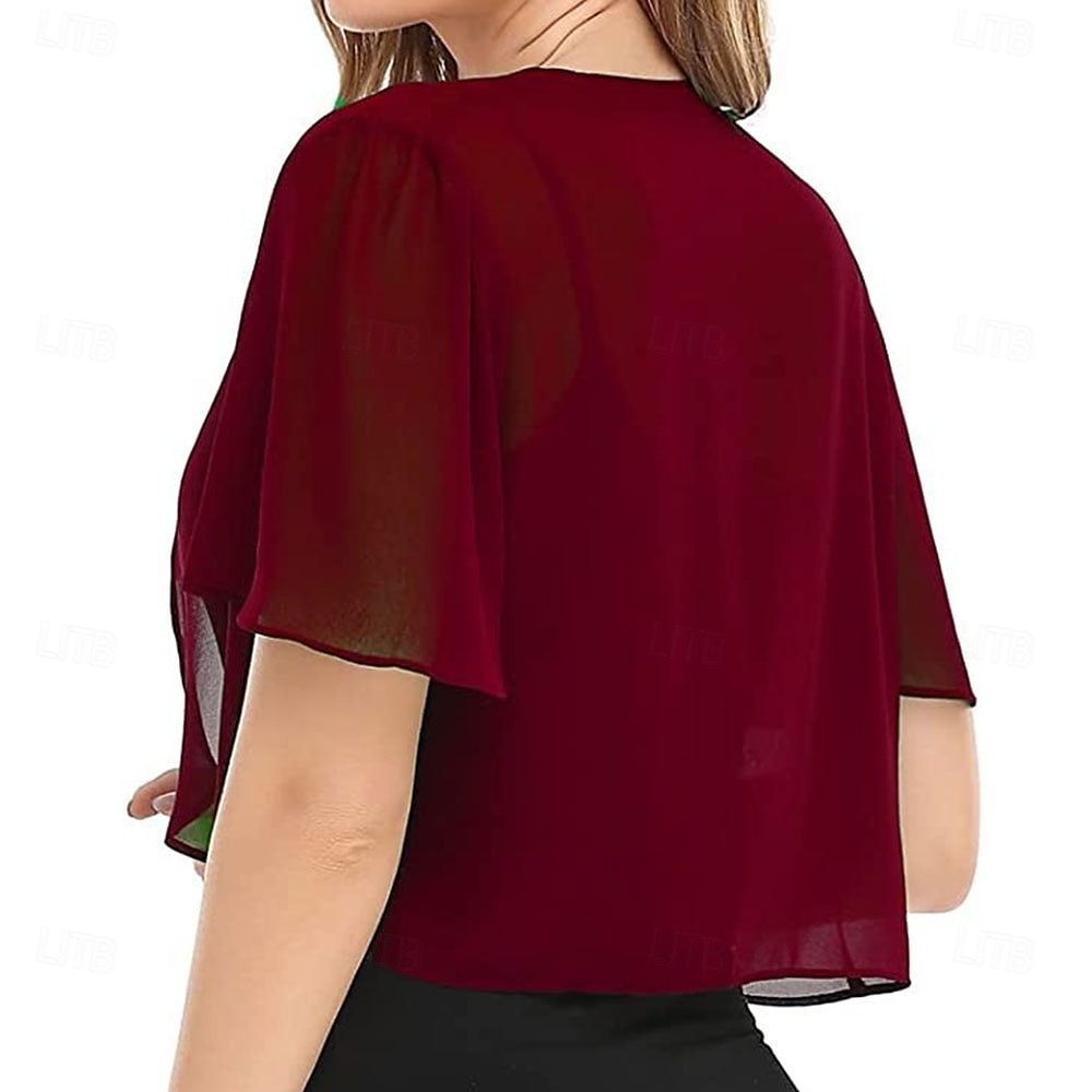 Capa Elegante para Mulheres Proteção Solar Manga Curta Chiffon Indicada para Casamento Com Cor Pura Para Verão de 2025 por $7.99 –P11