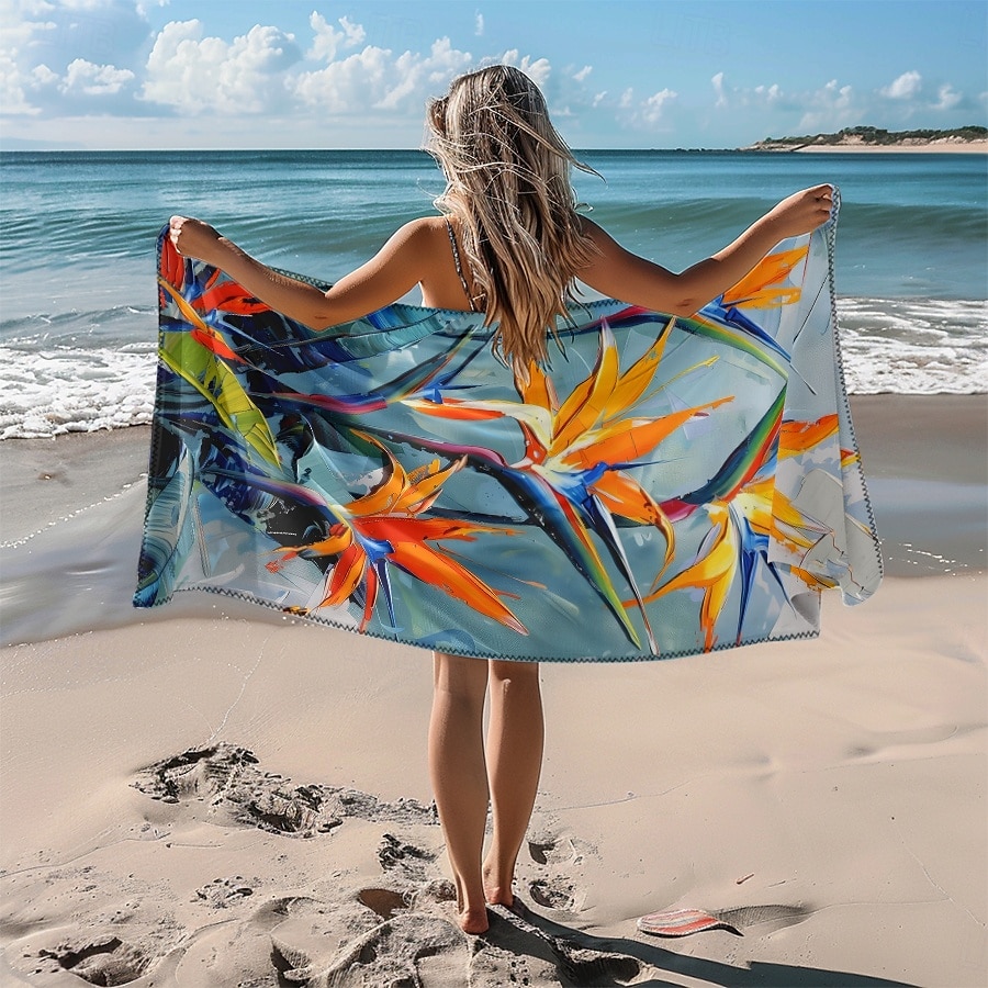 Toalla de playa estampada, manta de playa ligera, de secado rápido y sin arena, ideal para viajes, piscina y uso al aire libre. 2025 - $10.99 –P4