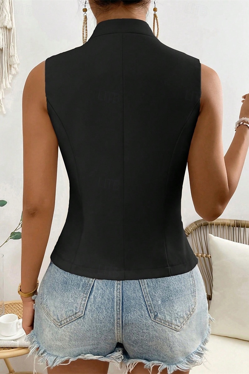 Dame linskjorte Bluse Bomull lin vest عادي Fritid Ermeløs V-hals Vanlige topper Daglig Ut på byen Knapper Svart Hvit Champagne Sommer 2025 - $17.99 –P6