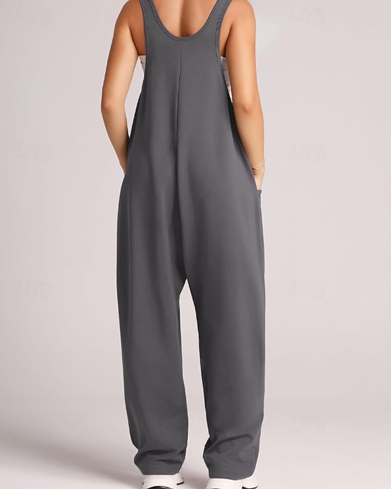 tuta salopette normale da donna streetwear tinta unita senza maniche scollo a V tasche per uscire fine settimana vestibilità regolare nero verde chiaro rosa estate del 2026 a $26.99 –P18