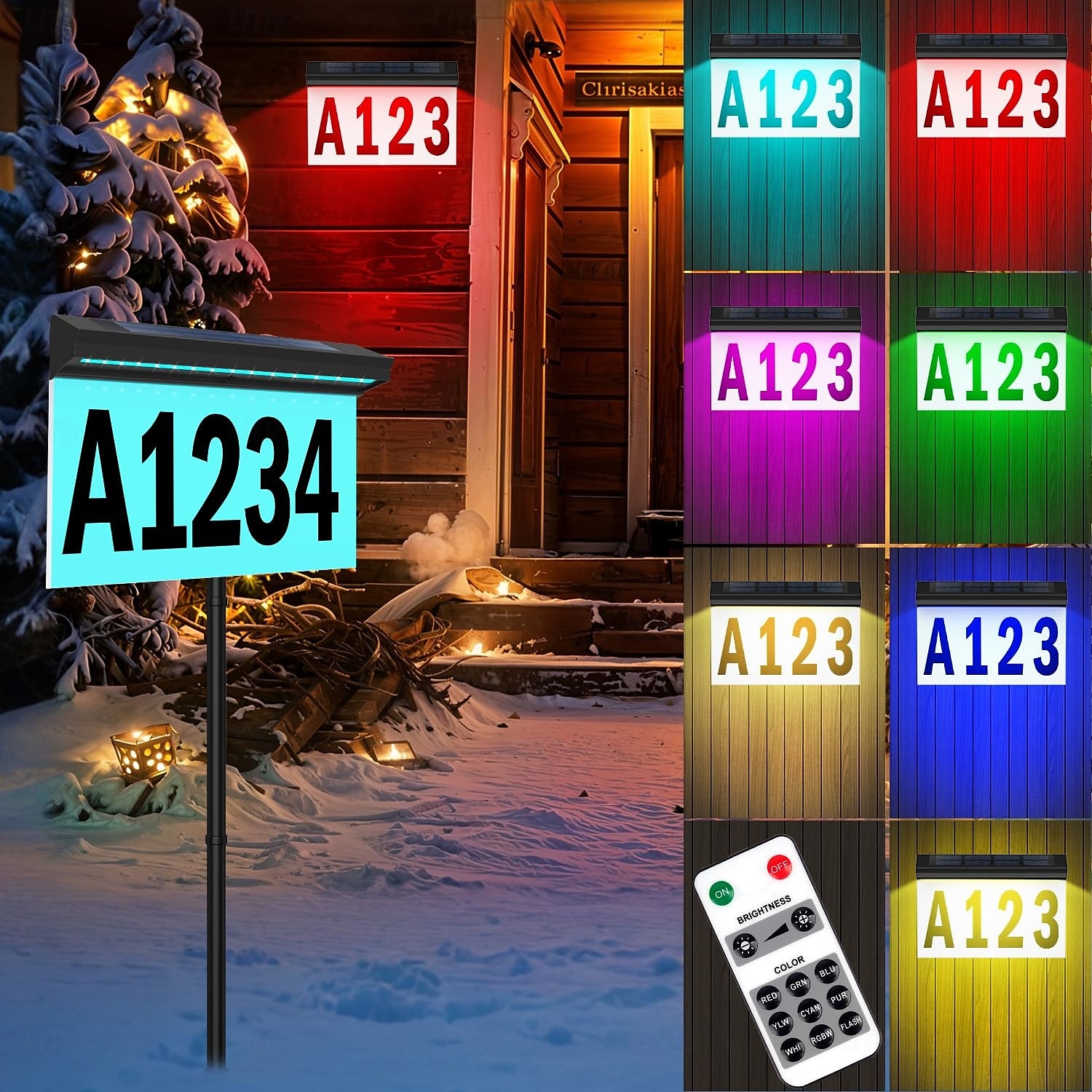 1 Pc Outdoor Solar Adress Lights Wall Lights Rgb Color Changing Door Number Light Wall Mounted And Ground Plugged In Two Remote Control Methods For Controlling Street Signs, Porch Lighting 2025 - $43.99 –P2