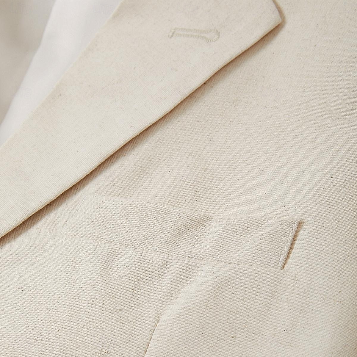 Beige Heren Linnen Aanzichten Strand Trouwerijen Bruidsjonkers Zomer 2-delig Effen Kleur Gepaste Maat Enkelstaand Met Eén Knop 2025 - $112.99 –P5