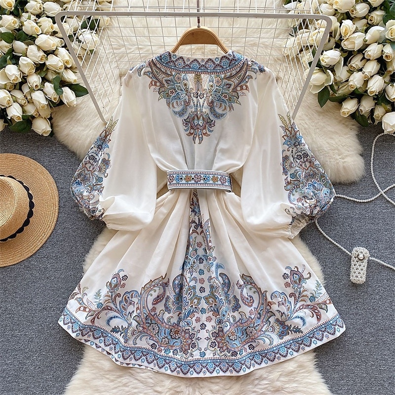 Pentru femei Rochie Mini Rochie casual Rochie de vară Rochie Boho Modă Modern În aer liber Concediu Dată Fit regulat Floare Manșon Lung În V Galben Roz Îmbujorat Albastru piscină Vară Primăvară 2025 - $28.99 –P4