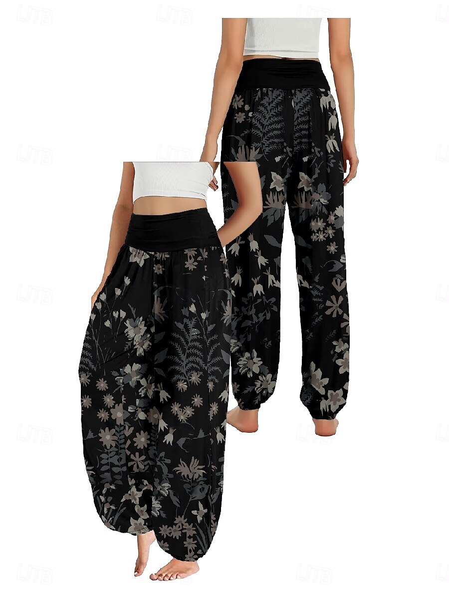 Per donna Pantaloni ispirati al lino Gamba larga Pantaloni Stile Etnico Casual Boho Lunghezza intera Vita Alta Floreale Foglia Tropicale Tasca Elastico in vita Stampa Traspirabilità Morbido del 2025 a $21.99 –P3