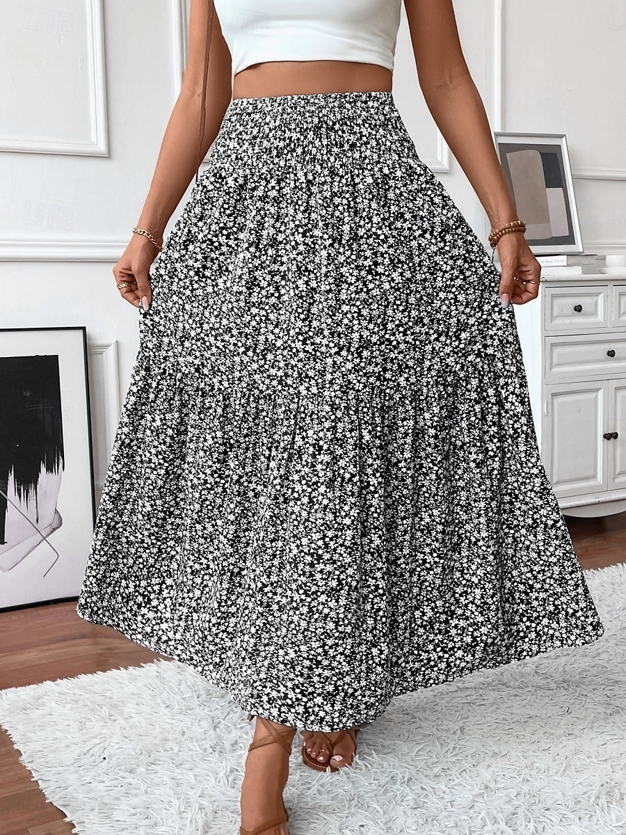 Fustă pentru femei Fustă maxi A Line Modă Casual Fuste cu talie înaltă Floral Print Micro-elastic Stradă Zilnic Negru Galben Roz Verde Vară Poliester 2025 - $25.99 –P11