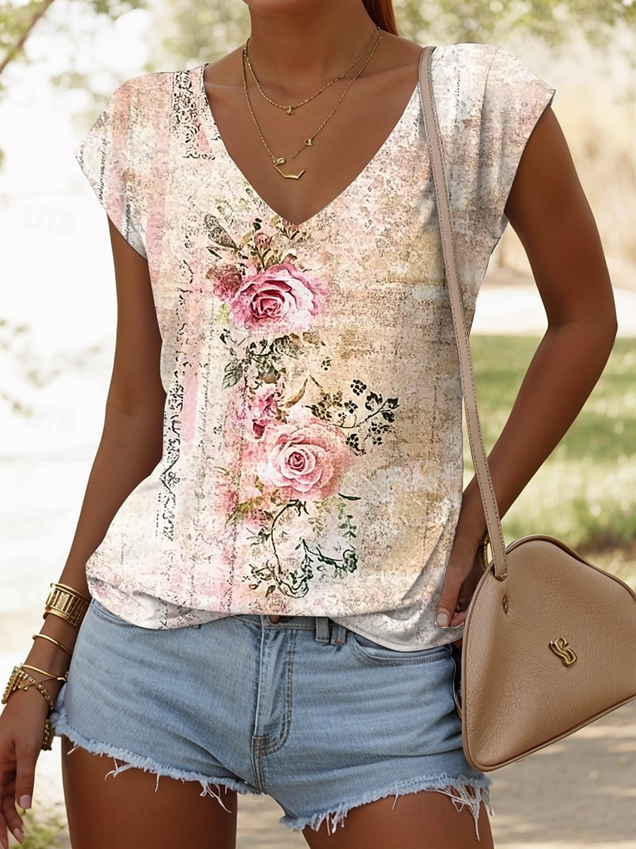 Dames Hemdje Tanktop Bloemig Grafisch Vintage Casual Mouwloos V-hals Normale tops Dagelijks Afdrukken Blozend Roze Rood blauw Paars Groen Zomer Lente 2025 - $17.99 –P1