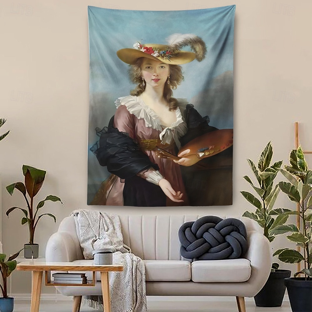 Vintage obraz wiszący gobelin sztuka ścienna duży gobelin mural dekoracja fotografia tło domu sypialnia salon dekoracja autoportret w kapeluszu słomkowym 2026 - $20.99 –P3