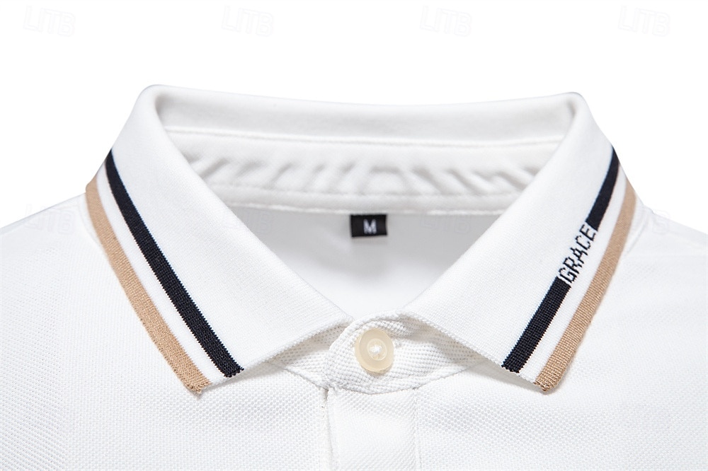 Herren Farbblock Polo Strick-Polopullover Kurzarm Umlegekragen Formell Arbeit Sport & Outdoor Stripe-Trim Streifen Rein Frühling Ganzjahres Weiß Dunkelrot Dunkelmarine 2025 - $22.99 –P12