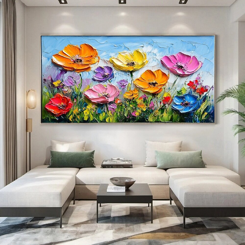 Peinture de fleurs sauvages faite à la main, texture 3D peinte à la main, peinture de fleurs en fleurs, toile extra large, peintures à l'huile de flore, art mural, peintures à l'huile botaniques, de 2025 ? $82.99 –P6