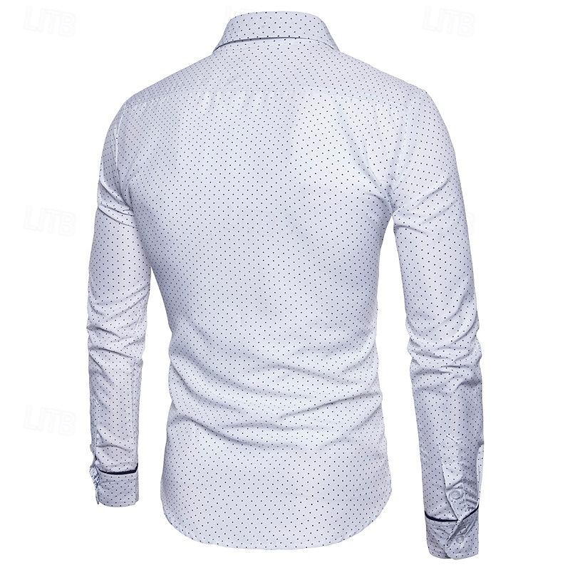 Herren Hemd Sommerhemd Freizeithemd Strandhemd Knopfhemd Weiß Marineblau Langarm Punkte Revers Urlaub Hawaiianisch Button-Down Bekleidung Polyester Mode Lässig Bequem 2025 - $32.99 –P5