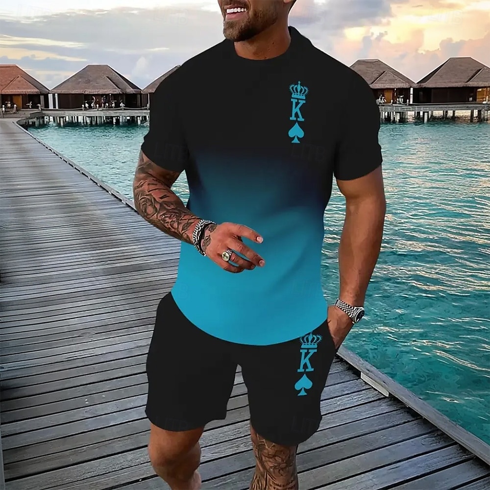 Men's Graphic 2pcs Tees sets Short Sleeve Short Pants Crew Neck Athleisure Sport Casual Daily 3D Print Summer Robin's Egg Blue Black Red 2025 - $25.99 –P1