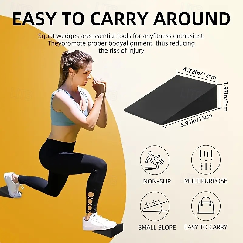 1 paire de cales de yoga en mousse EVA noires, universelles, pour squat, bloc incliné pour la force du bas des jambes, améliore l'étirement des mollets de 2025 ? $12.99 –P4