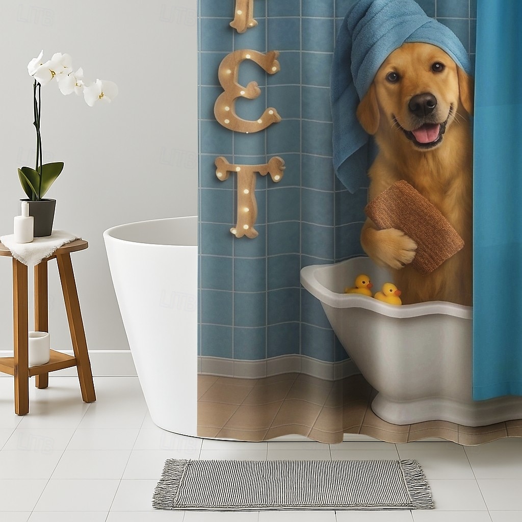 Suihkuverho jossa koukut 180cm*180cm (70"*70") polyesteri pestävä vettähylkivä kuvio kylpyhuoneen kylpyammeen koriste eläin koira 2025 - $19.99 –P3