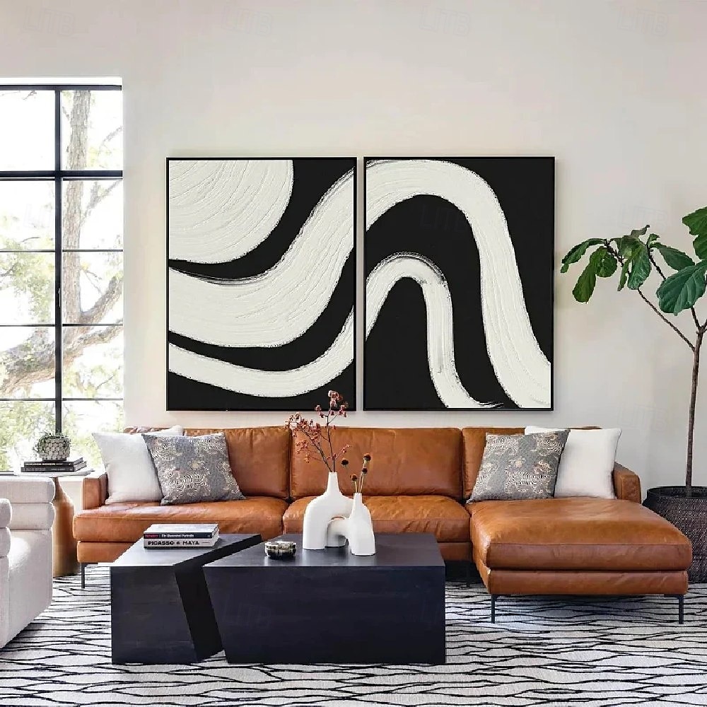 Ölgemälde handgemalt schwarz weiß Ölgemälde Wabi Sabi Wandkunst 2er Set beige schwarz und weiß abstrakte Malerei auf Leinwand ein Paar beige Textur Wandkunst neutrale abstrakte Wandkunst Boho Wand 2025 - $82.99 –P2