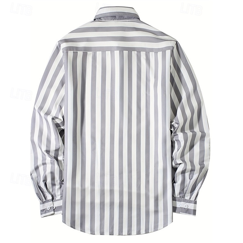 Men's Shirt Summer Shirt Casual Shirt Beach Shirt Button Up Shirt Black Pink Sky Blue Gray Long Sleeve Stripe Lapel Vacation Hawaiian Button-Down Clothing Apparel Polyester Fashion Casual Comfortable 2025 - $28.99 –P6