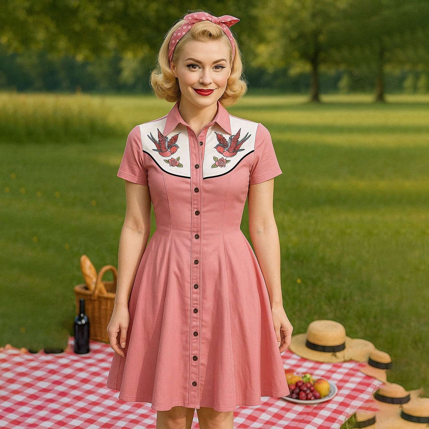 Retro Vintage 1950er Mini A-Linien-Kleid Hemdkleid Cowgirl Knopfleiste 3D-Druck Kostüm Damen Maskerade Urlaub Lässig Teegesellschaft Erwachsene Kleid Sommer 2026 - $29.99 –P1