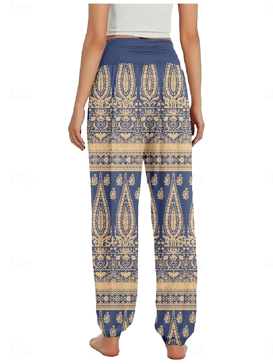 Damen Leinen-inspirierte Hosen Weites Bein Hosen Hose Ethno-Stil Lässig Boho Volle Länge Hohe Taille Blumen Grafik Paisley-Muster Tasche Elastischer Bund Drucken Atmungsaktivität Weich Mikroelastisch 2025 - $21.99 –P14