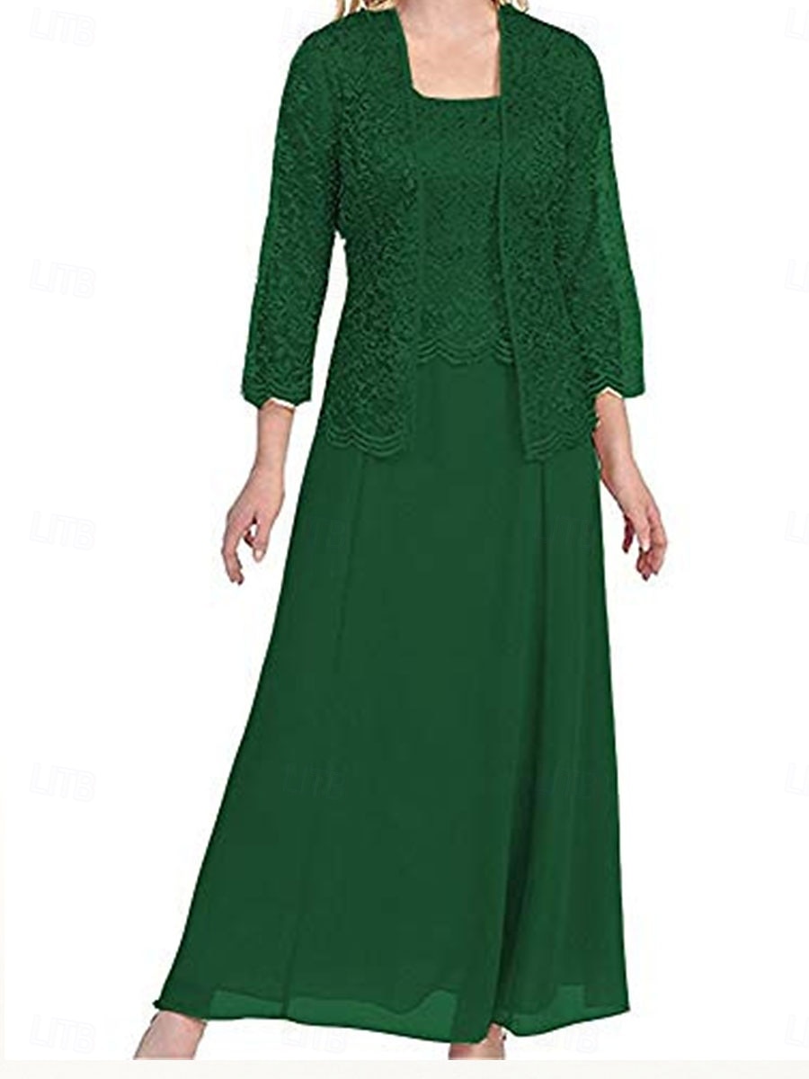 Sady Šatů Matka Nevěsty Šaty Elegantní Jednoduché Čtvercový Výstřih Podlahová Délka Polyester Dlouhý Rukáv s Jednoduchou Barvou 2025 - $129.99 –P4
