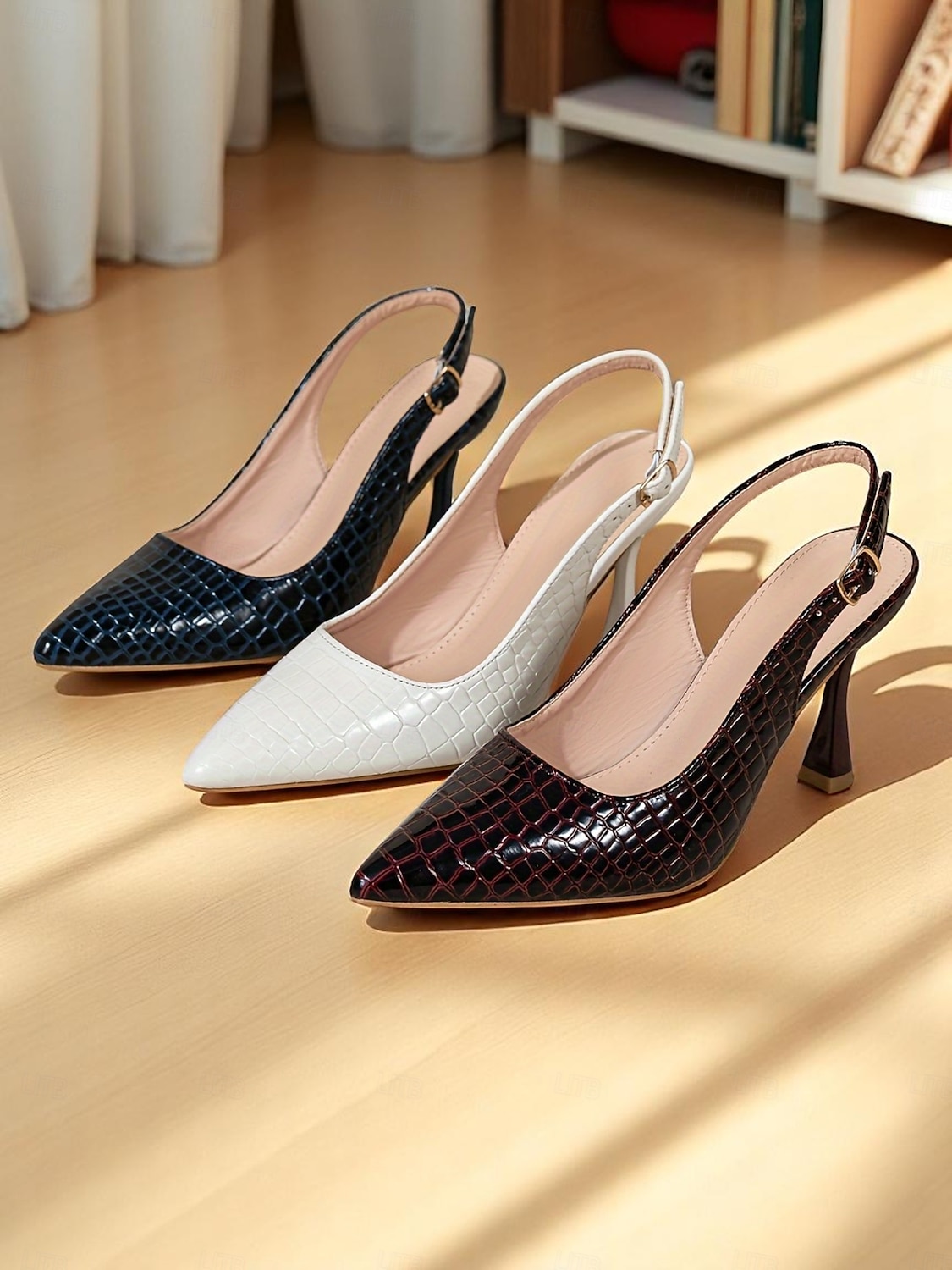 női lakkbőr slingback sarkú cipő - hegyes orrú krok textúra gradiens színű tűsarkú üzleti találkozókra 2025 - $32.99 –P2