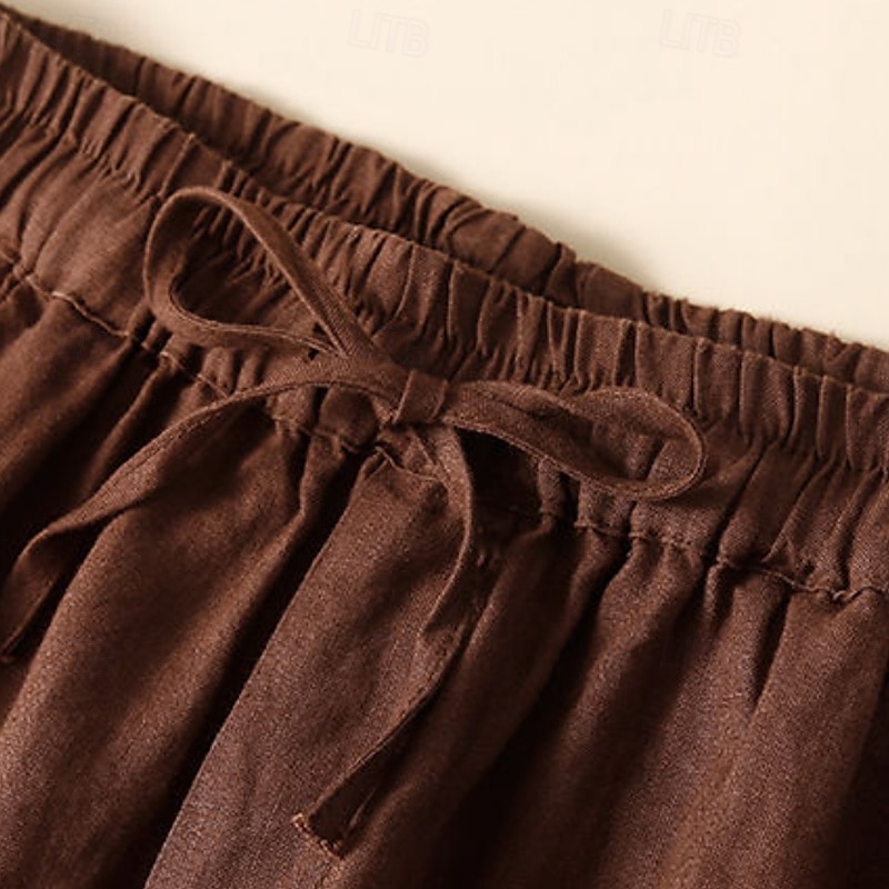 Femmes Short en coton et lin Shorts Slacks Occasionnel Court Naturel Uni Avec Poches Conception à cordon élastique Confortable Extérieur Sortir Noir Gingembre Vert Amande Été Coupe régulière de 2025 ? $14.99 –P18