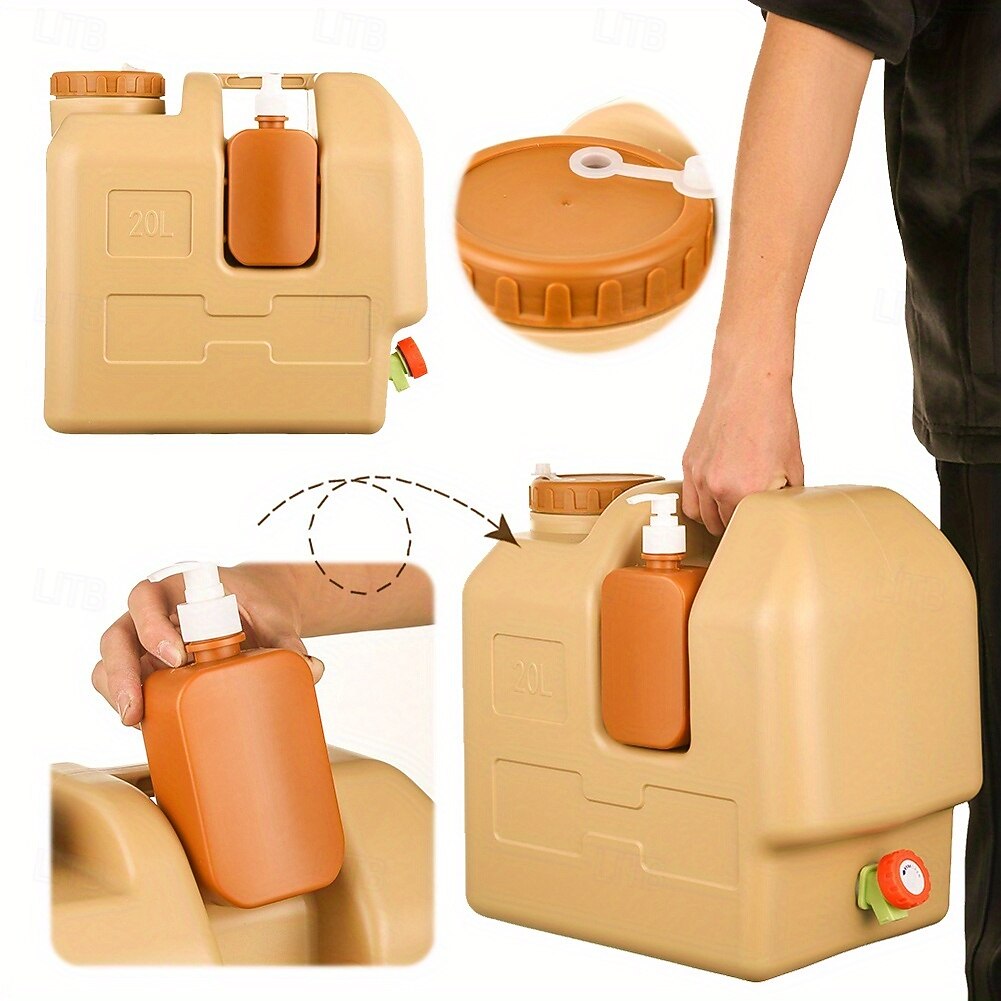 Bidon d'eau de camping portable de 5,28 gallons avec robinet &Distributeur de savon amovible - PE de qualité alimentaire sans BPA, robinet à débit réglable, large ouverture, conception durable pour le de 2025 ? $78.99 –P3