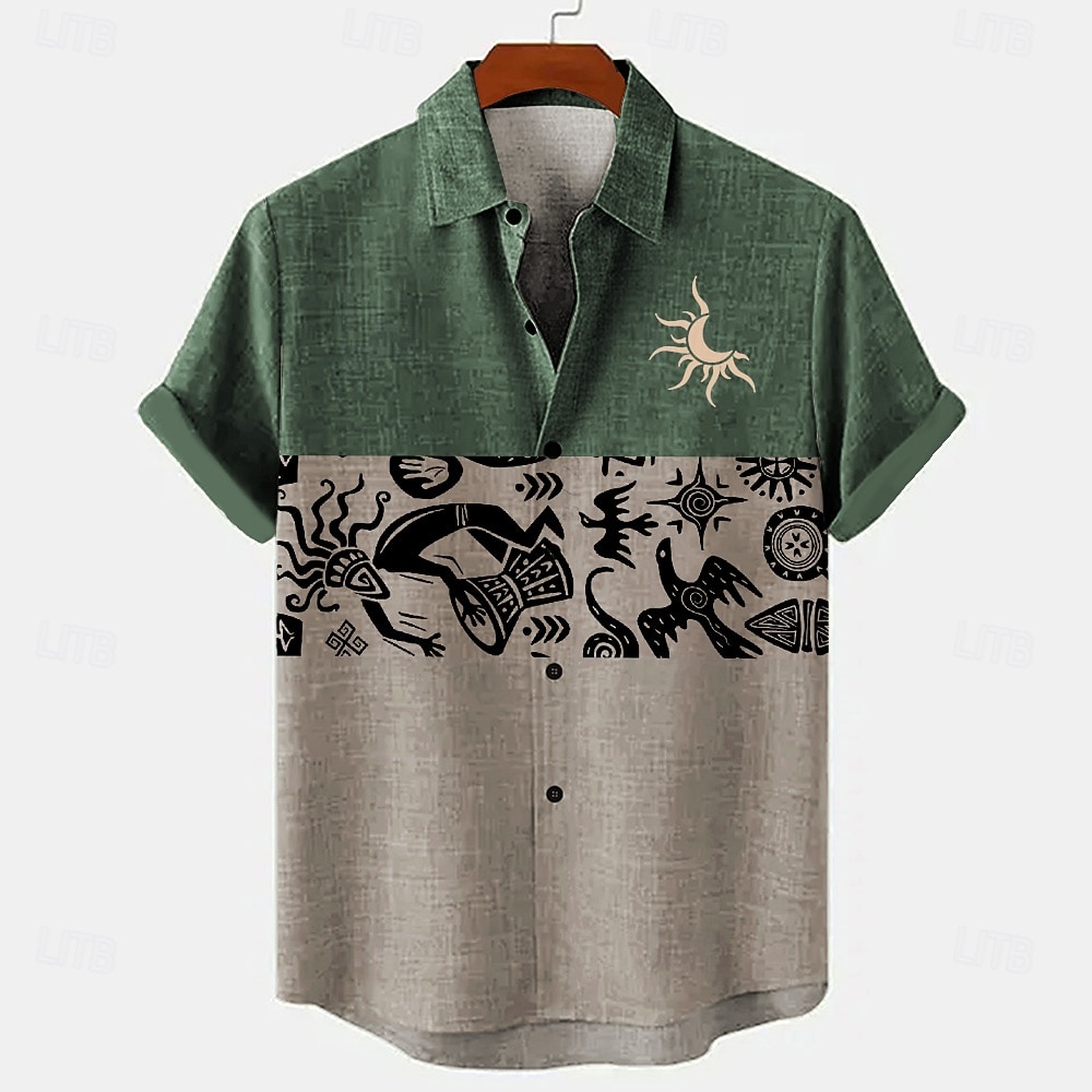 Men's Symbol Linen Shirt Summer Hawaiian Shirt Button Up Shirt Short Sleeve Vintage Artistic Vacation Holiday Beach Wear Summer Spring Turndown Collared Shirts Blue Purple Green 2026 - $26.99 –P6