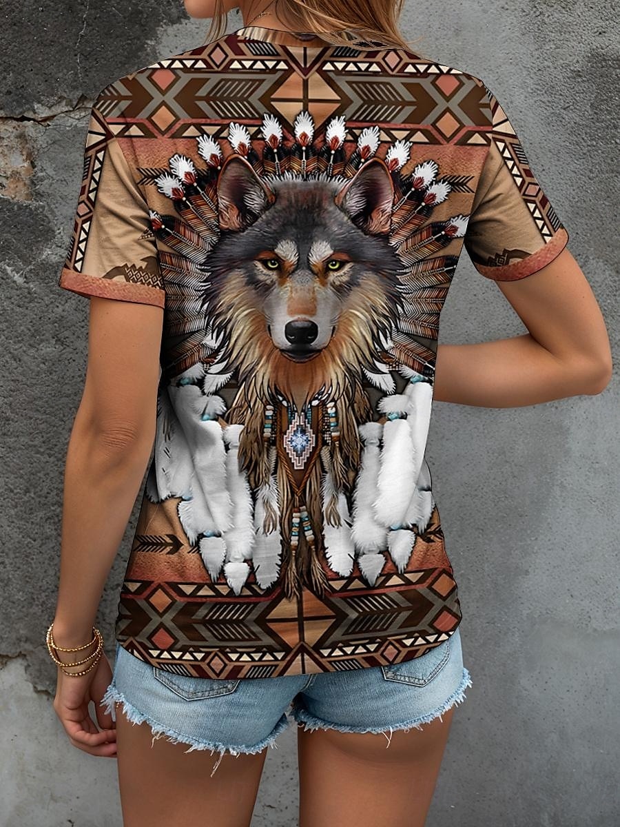 Femmes T-shirt Graphique Animal Géométrique ancien Élégant Classique Manche Courte Col ras du cou Col rond Hauts Réguliers Quotidien Week-end Imprimé Jaune Rouge Bleu Violet Vert Été Printemps de 2025 ? $19.99 –P2