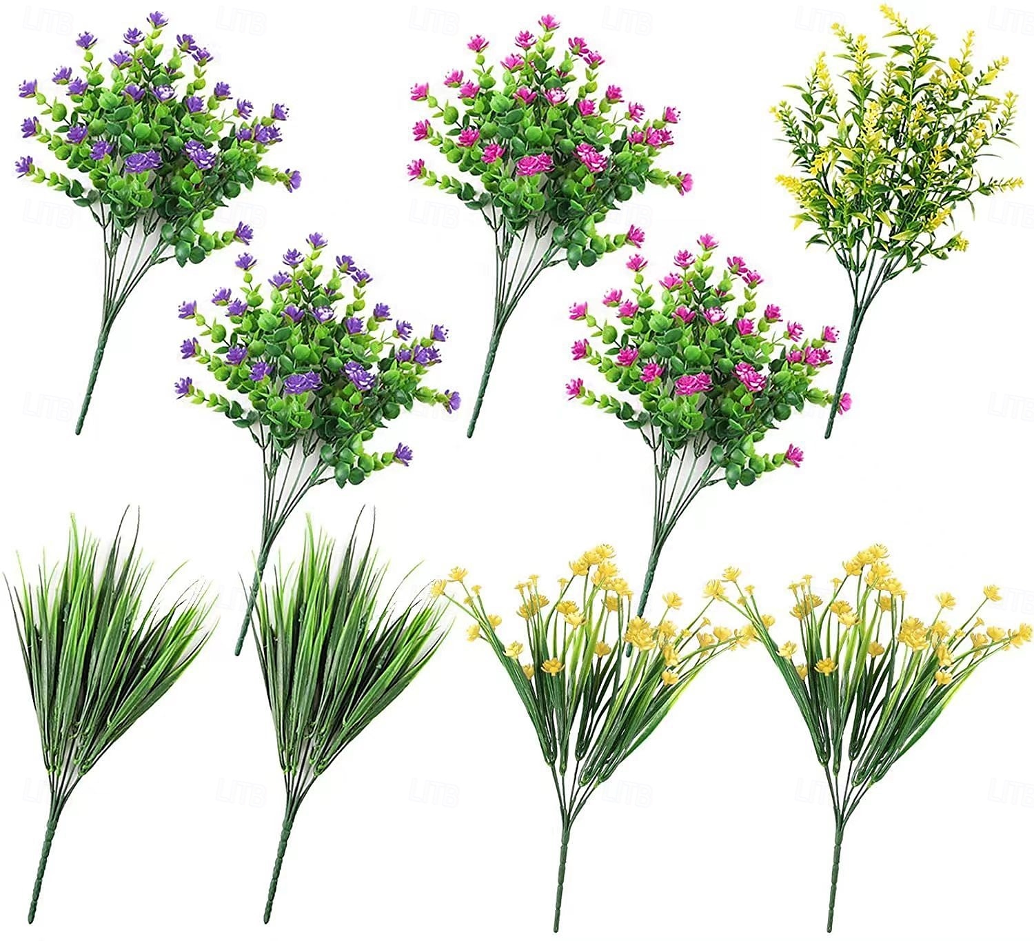 9 Bündel Kunstblumen für draußen, künstliche Eukalyptus- und Frühlingsgraspflanzen, UV-beständige Kunststoffpflanzen zur Dekoration im Innen- und Außenbereich, für Zuhause, Garten, Büro und Veranda 2025 - $12.49 –P3