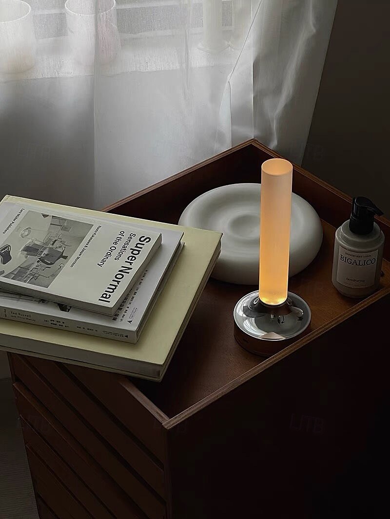 Candle Table Lamp Long Style USB Rechargeable Wireless Touch Lamp Desktop Decoration Atmosphere Night Light for Bedroom Silver 2025 - $132.99 –P6