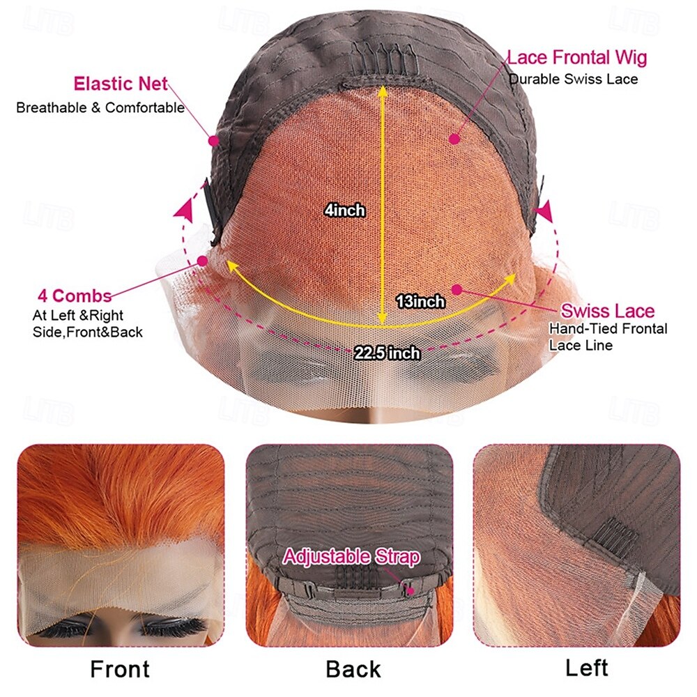 2025年 ジンジャー#フロントレースショートボボウィッグオレンジ13×4レースストレートヘア150%密度  コレクション – $154.99 –P6