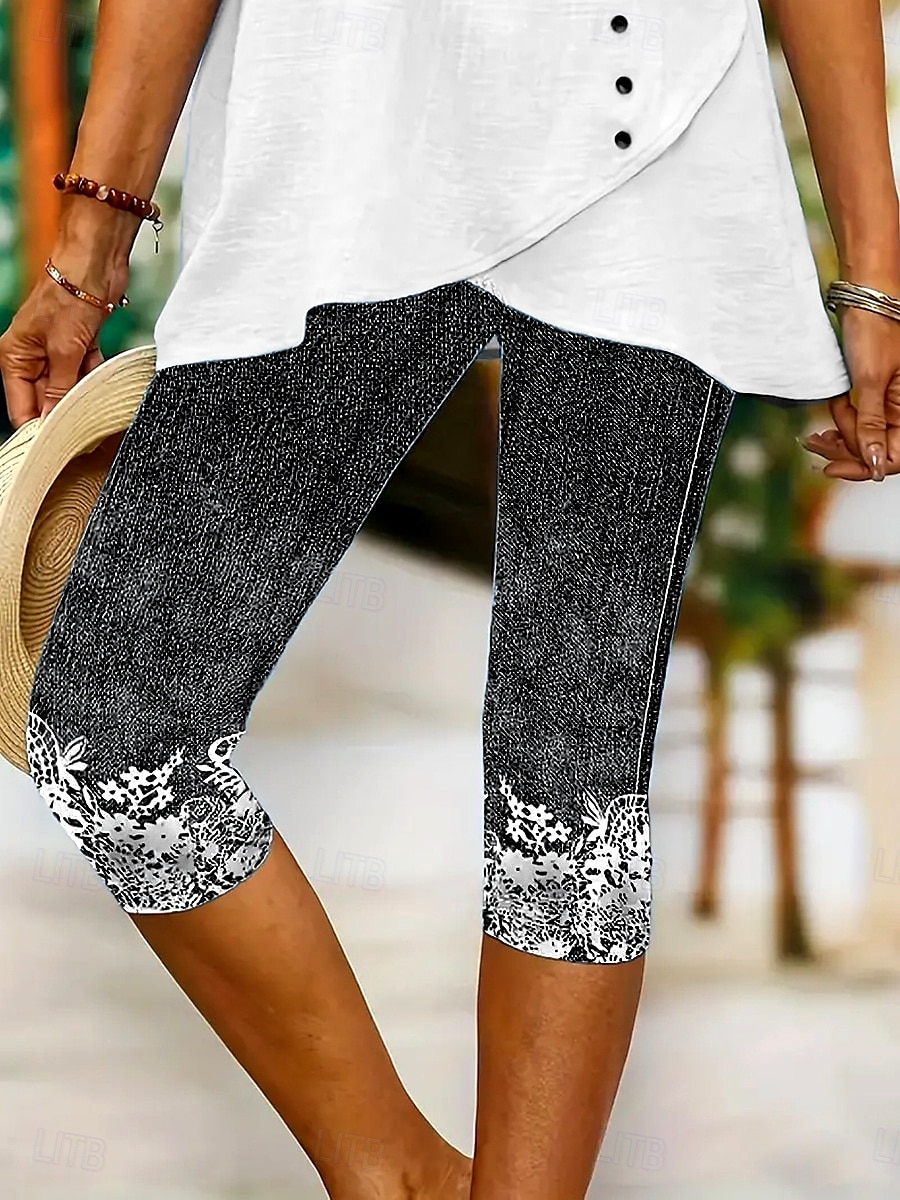 Damen Leggings Capri Hosen hohe Elastizität Urlaub Mode Hawaiianische Knielänge mittlere Taille floraler Grafikdruck atmungsaktiv weich Urlaub lässig täglich hellblau Sommer Frühling reguläre Passform 2025 - $18.99 –P4
