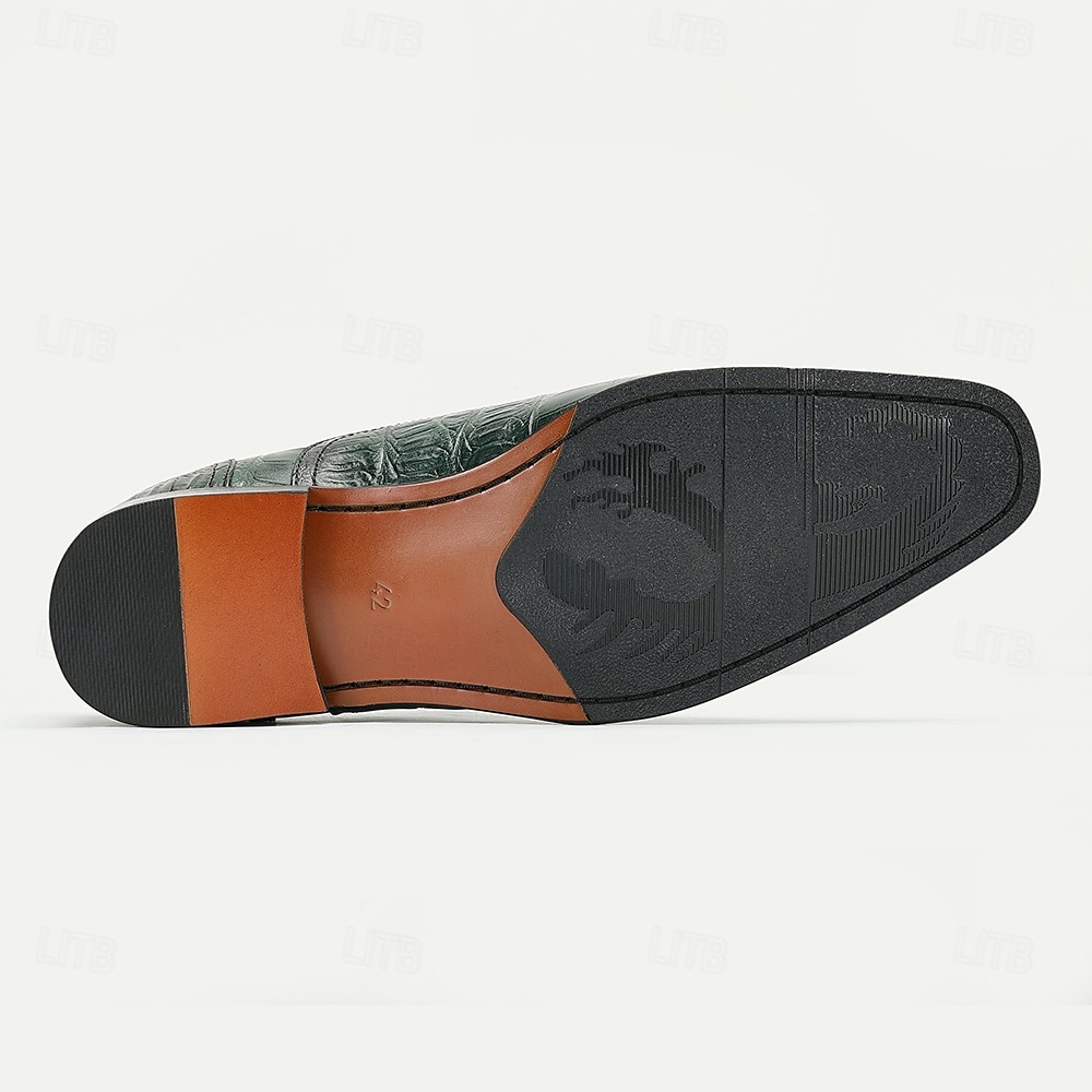 Chaussures à lacets en cuir de crocodile vert haut de gamme pour hommes avec des détails élégants pour les dîners formels et les événements de gala de 2025 ? $94.99 –P6