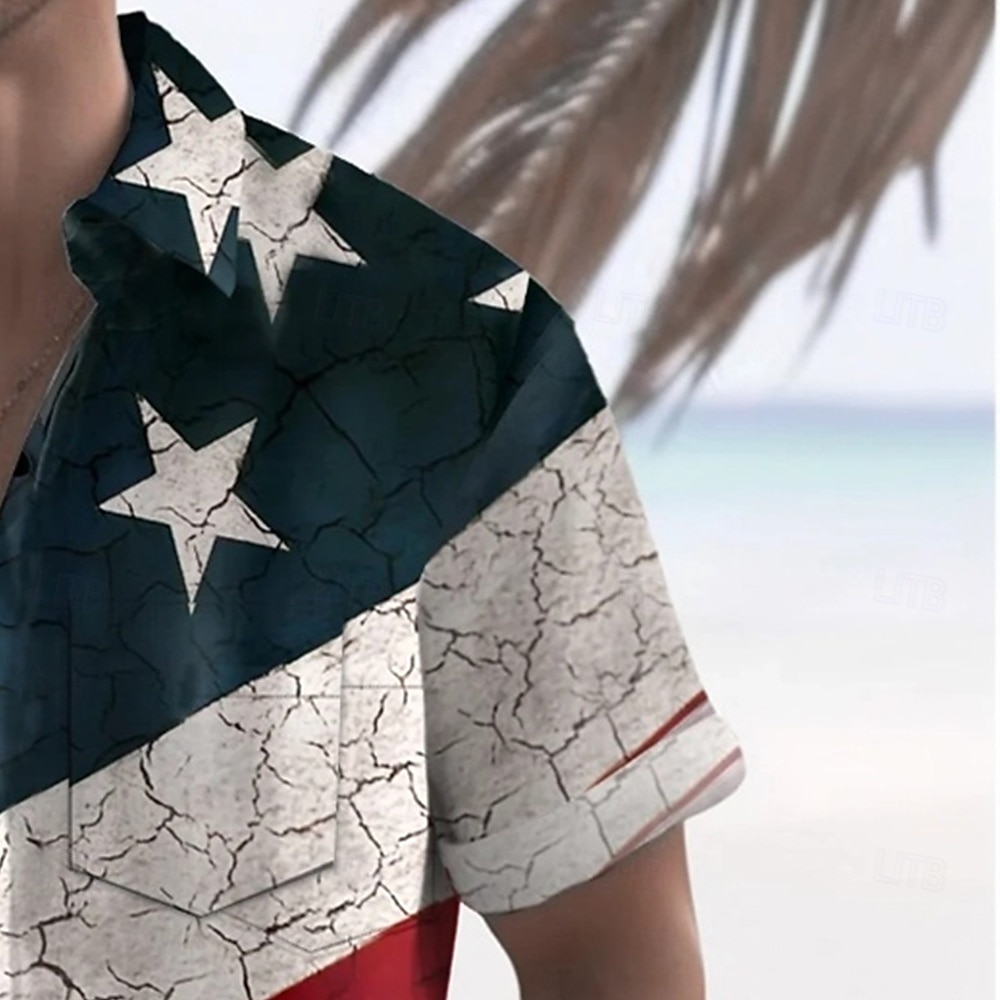 Camicia da donna con bandiera americana a maniche corte girocollo USA Indipendenza giorno 4 luglio Top con bandiera patriottica allentata T-shirt da donna camicia a maniche lunghe, Beige, M