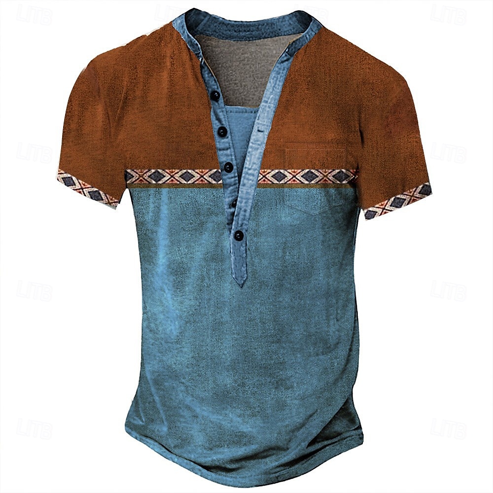 Per uomo Tribale Etnico Maglietta Maglia Henley Manica Corta Designer Essenziale Etnico All'aperto Casuale Quotidiano Estate azzurro cielo Nero Verde chiaro Blu scuro Marrone Henley Maglietta Henley del 2025 a $20.99 –P5