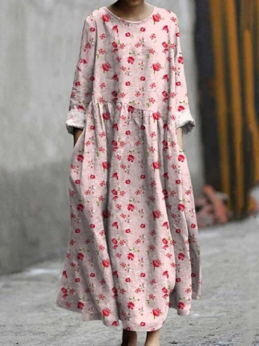 Damskie Sukienka maxi Letnie sukienki Codzienny Codzienny Regularny Kwiaty Graficzny Geometryczny Długi rękaw Półgolf Rumiany róż Ciemnoróżowy Niebieski Zielony Lato 2025 - $36.99 –P1