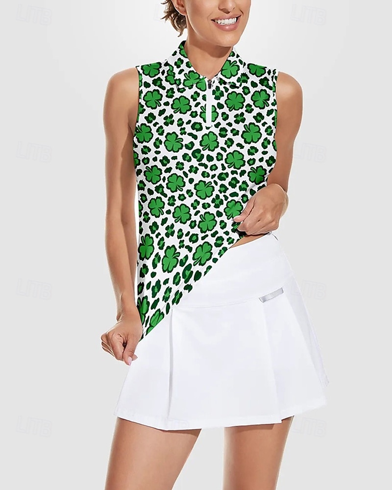 Жен. Clover Теннисная рубашка Без рукавов С принтом UPF50+ Быстровысыхающий Теннис Гольф Бадминтон Воротник на молнии Футболка Футболка Верхняя часть Зеленый Теннисная одежда 2025 - $22.99 –P4