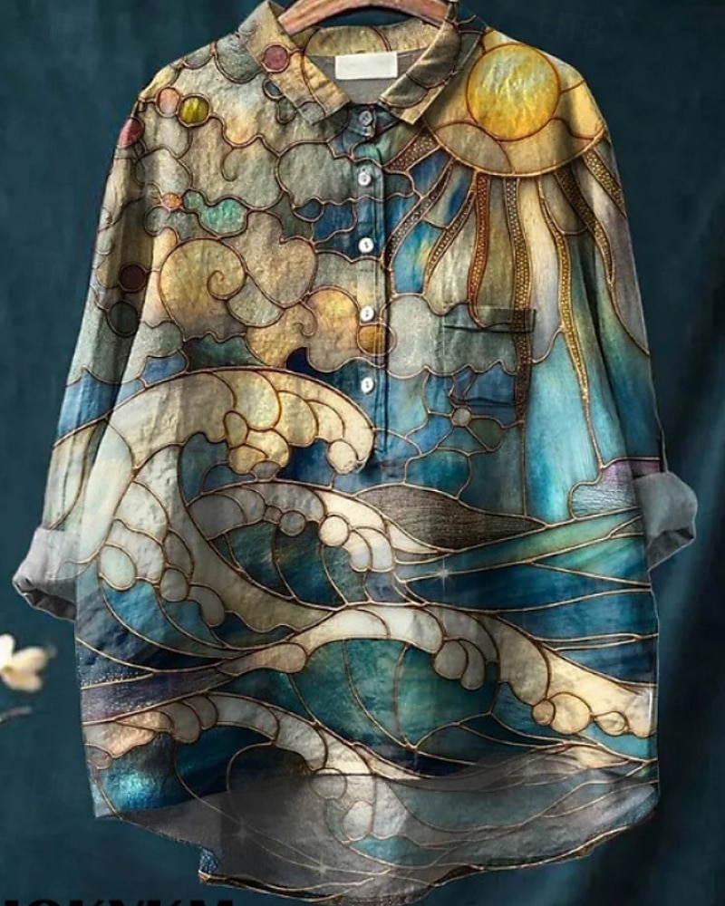 Damskie Koszula Koszula Boho Bluzka Kwiat Nowoczesny Boho Długi rękaw Kołnierzyk koszuli Zwykłe topy Codzienny Święto Wyjściowe Guziki Nadruk Zielony trawiasty Jasnozielony Granatowy Fioletowy Fuksja 2025 - $23.99 –P6