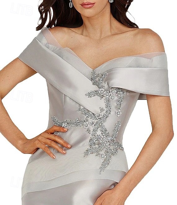 Meerjungfrau  Trompete Abendkleid Elegantes Kleid Formelle Hochzeit Bodenlang Ärmellos Offene Schulter Satin mit Perlen 2025 - $158.99 –P10