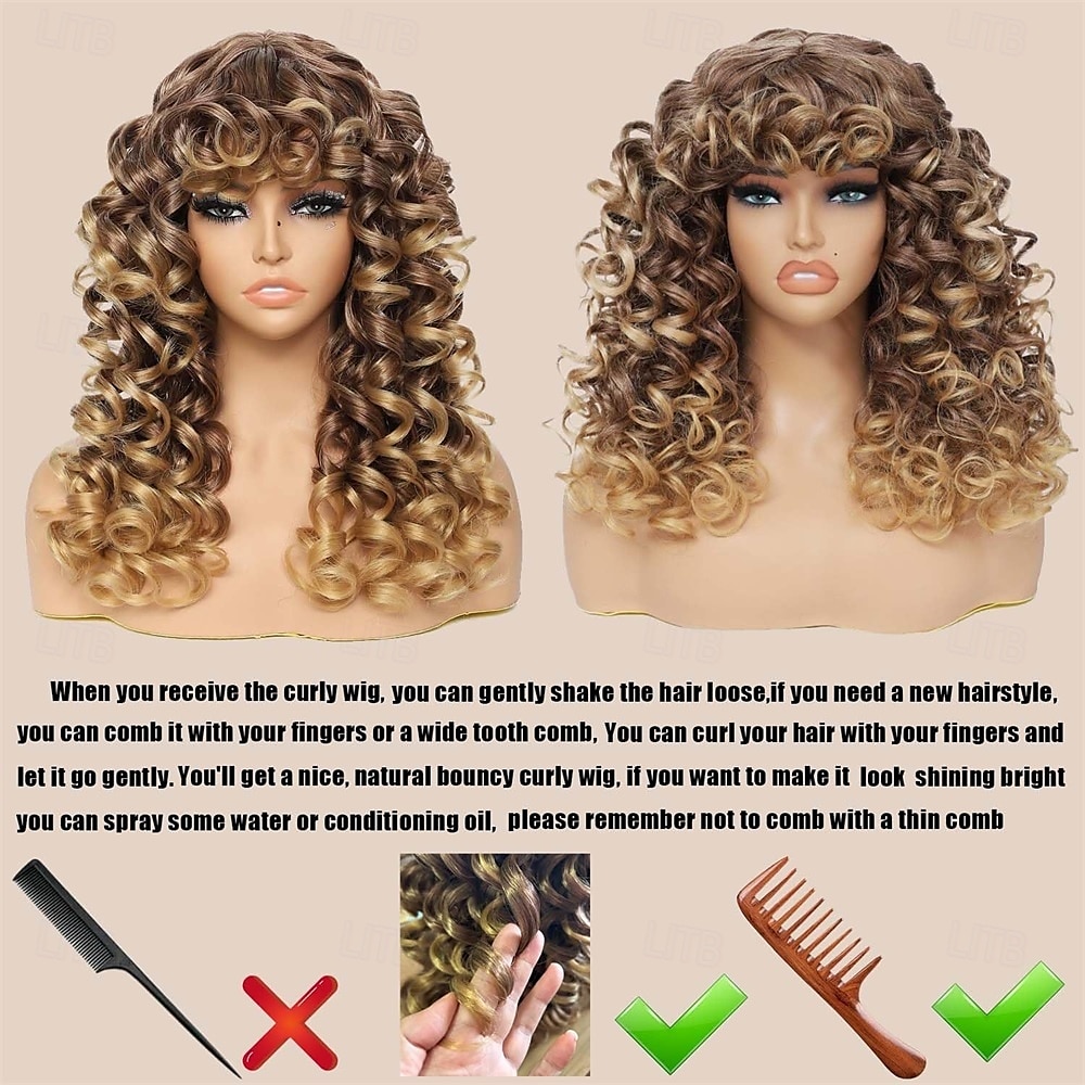 Krullende Pruik Grote Krullende Pruiken voor Witte Zwarte Vrouwen 20 Inch Lange Krullende Afro Pruik met Pony Synthetisch Haar Vervangingspruiken voor Cosplay en Dagelijks Ombre Blonde Halloween 2025 - $27.99 –P2