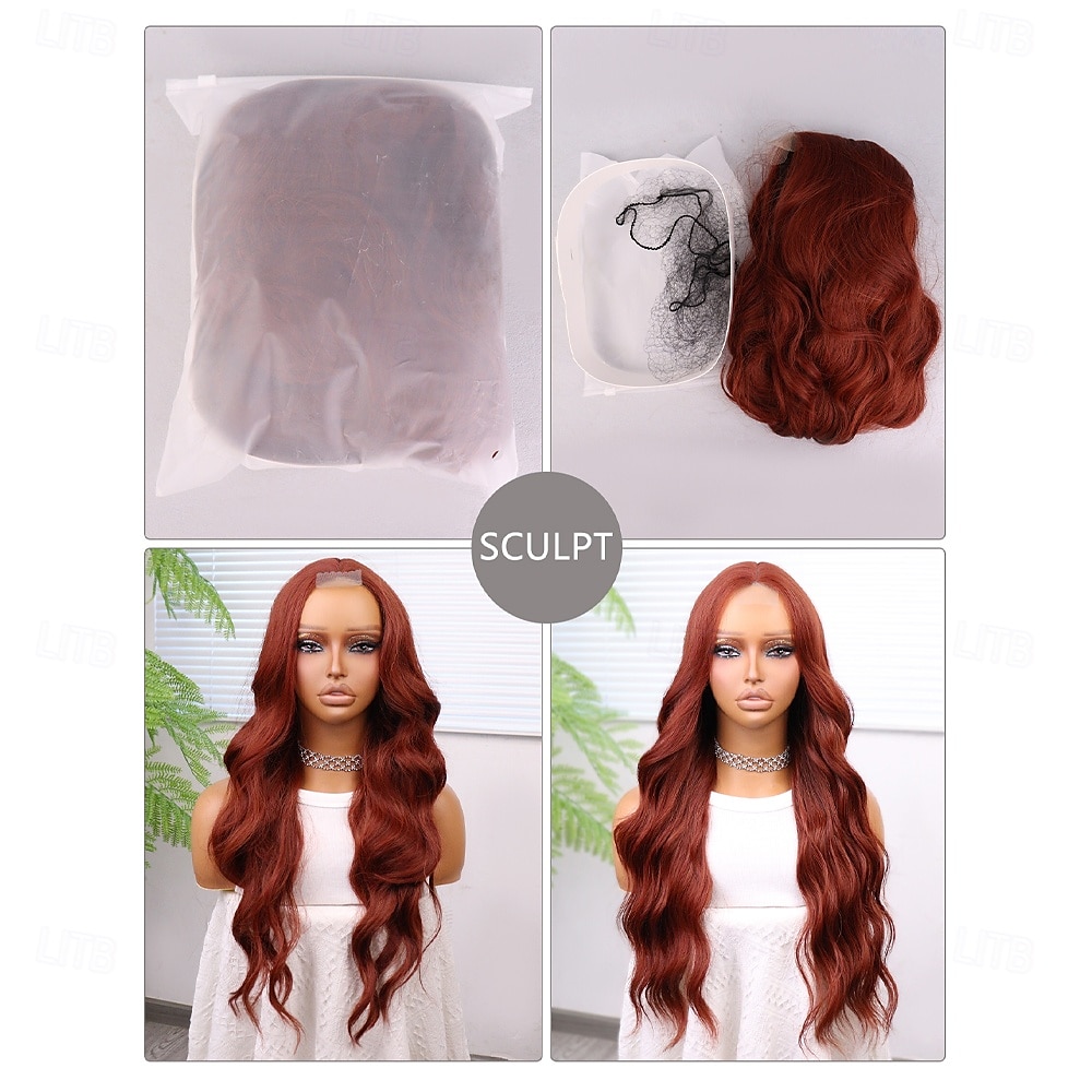 Synthetic Lace Wig Curly Style 26 inch Orange Middle Part U Part Wig Women's Wig Auburn 2025 - $40.99 –P9
