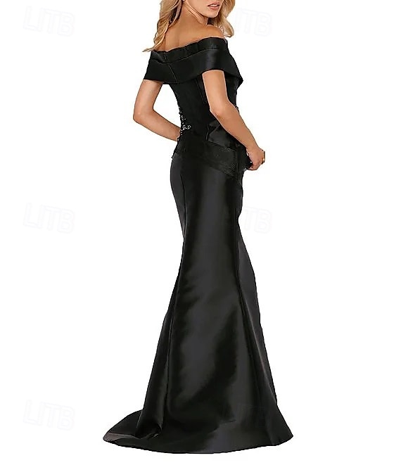 Meerjungfrau  Trompete Abendkleid Elegantes Kleid Formelle Hochzeit Bodenlang Ärmellos Offene Schulter Satin mit Perlen 2025 - $158.99 –P7