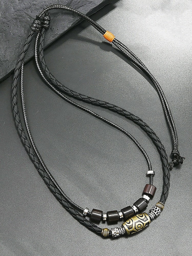 Σετ ανδρικού κολιέ με πλεγμένο δέρμα – boho tribal στυλ με κράμα και ξύλινες χάντρες για casual ντύσιμο, φεστιβάλ και ταξίδια 2025 - $9.99 –P5