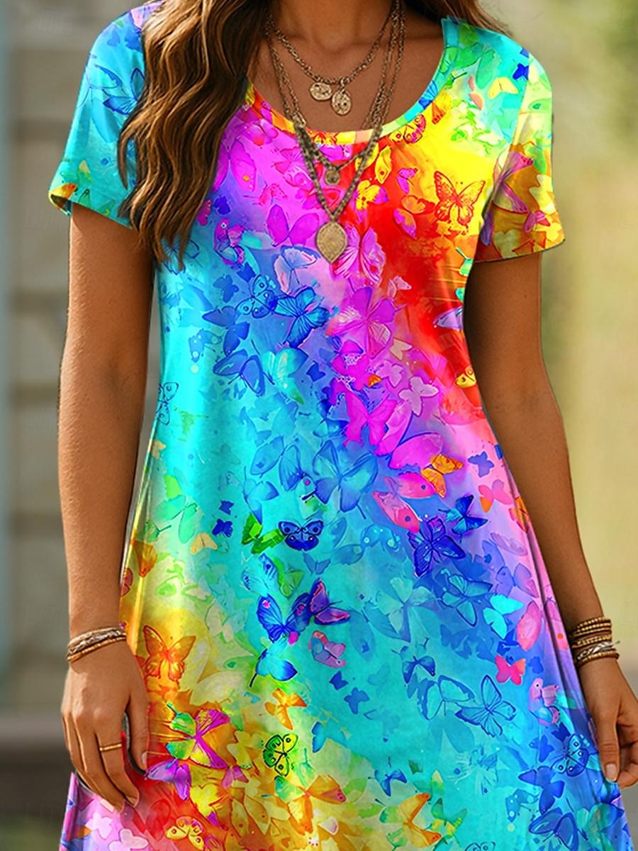 Damskie Sukienka mini Sukienka t-shirtowa Sukienka A line Letnie sukienki Codzienny Codzienny Regularny Ombre Graficzny Geometryczny Krótki rękaw Wycięcie pod szyją Niebieski Fioletowy Pomarańczowy 2025 - $23.99 –P3