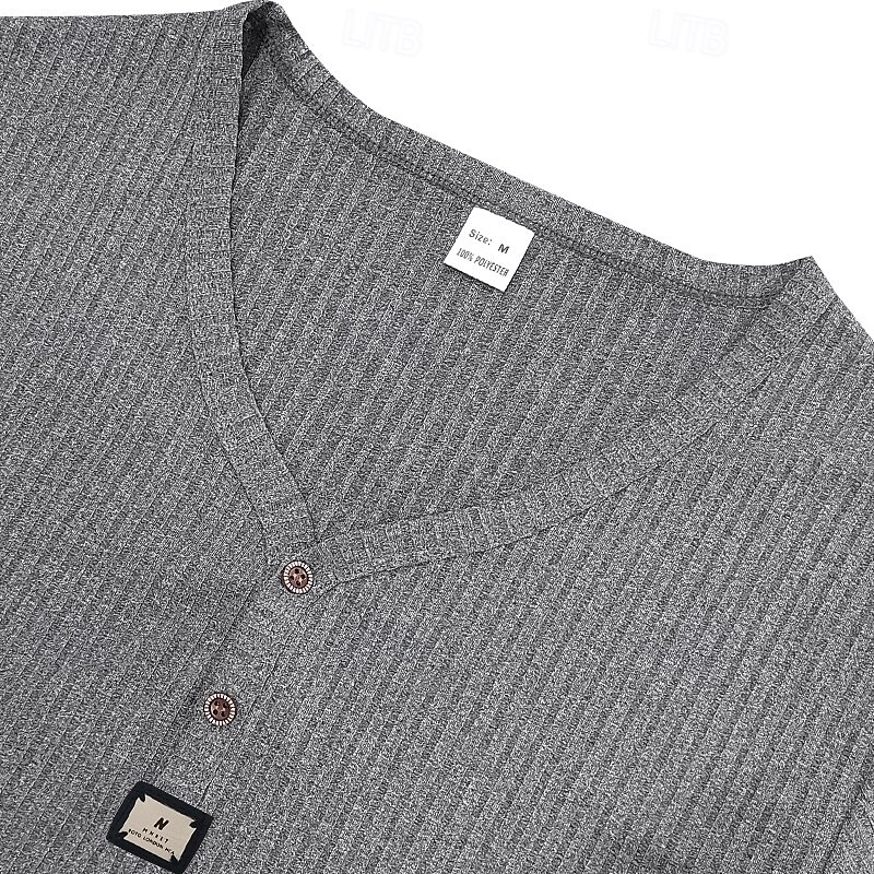 Men's T Shirt Henley Shirt Tee Short Sleeve Shirt Short Sleeve V Neck Summer Plain Fashion Designer Basic Jacquard Vacation Street Going out Black White Khaki Top Tee for Men 2025 - $16.49 –P6