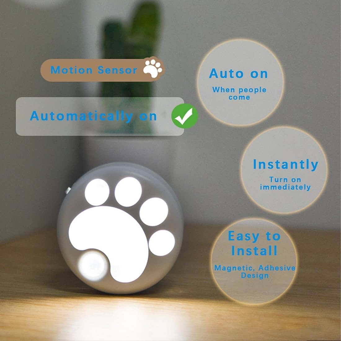 2025年 1個の猫センサーライト充電誘導ナイトライト、人間のインテリジェント誘導センサー、パンチなし磁気吸引ナイトライト、キッチン、トイレ、廊下、ウェイクアップ照明  コレクション – AU $8.39 –P5