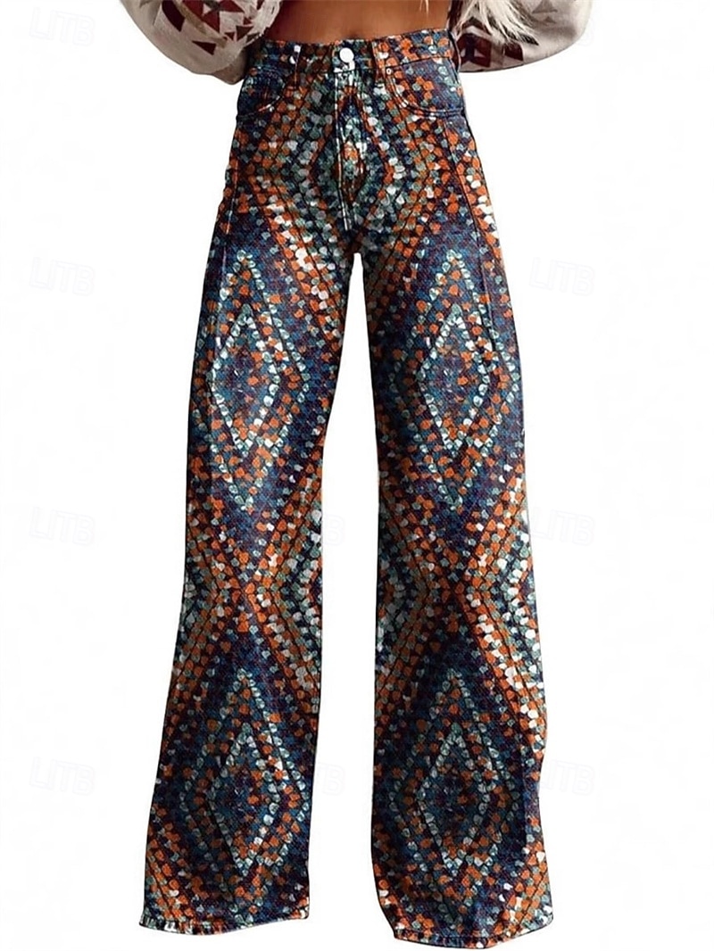 Retro Antiguo Años 70 Y2K Pantalones Pantalones de pierna ancha Hippie Disco Alta cintura Tribal Estilo de jeans falsos Disfraz Mujer Carnaval Casual Diario Festival de Música Fiesta temática retro 2026 - $35.99 –P3