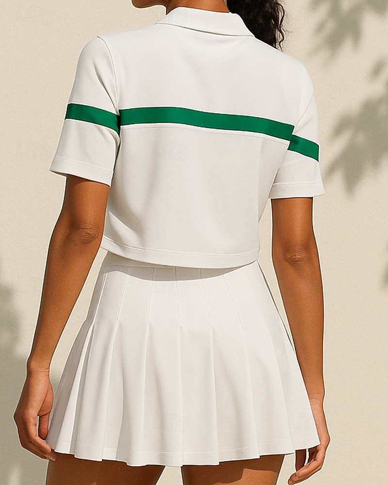 Per donna Patchwork Maglietta sportiva Polo da golf Maglia da tennis Manica Corta Rilegatura a contrasto Asciugatura Rapida Traspirante Tennis Pickleball Colletto Polo Bianco Spandex Abbigliamento da del 2026 a $39.99 –P6