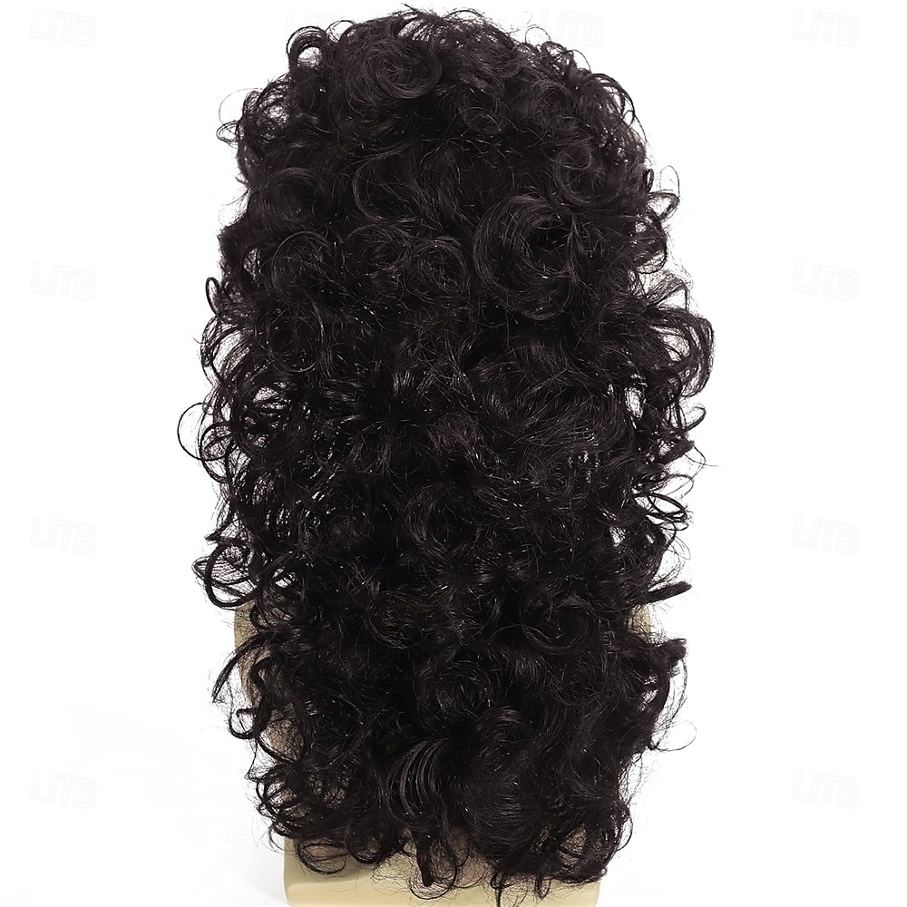 Hnědé kudrnaté mullet paruky pro muže 80. let dlouhé kudrnaté hippie rockové kostýmy cosplay paruka Halloweenské paruky 2025 - $25.99 –P5