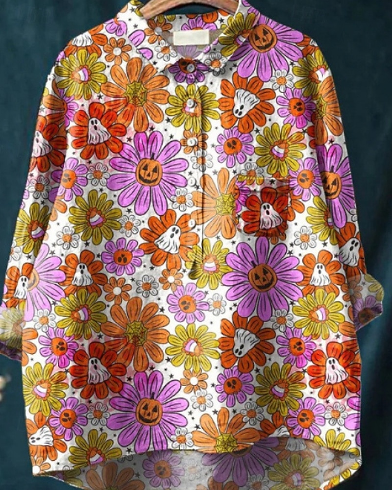 Damskie Koszula Koszula Boho Bluzka Kwiat Nowoczesny Boho Długi rękaw Kołnierzyk koszuli Zwykłe topy Codzienny Święto Wyjściowe Guziki Nadruk Zielony trawiasty Jasnozielony Granatowy Fioletowy Fuksja 2025 - $23.99 –P5