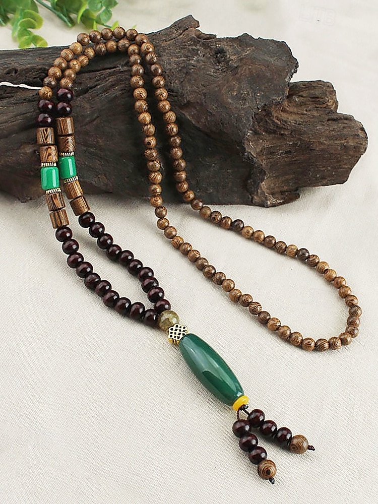 Pánský náhrdelník z přírodních dřevěných korálků s tibetským totemovým přívěskem, boho etnický styl s dlouhým řetízkem pro meditaci, jógu, duchovní setkání a ležérní letní outfity. 2026 - $10.36 –P8